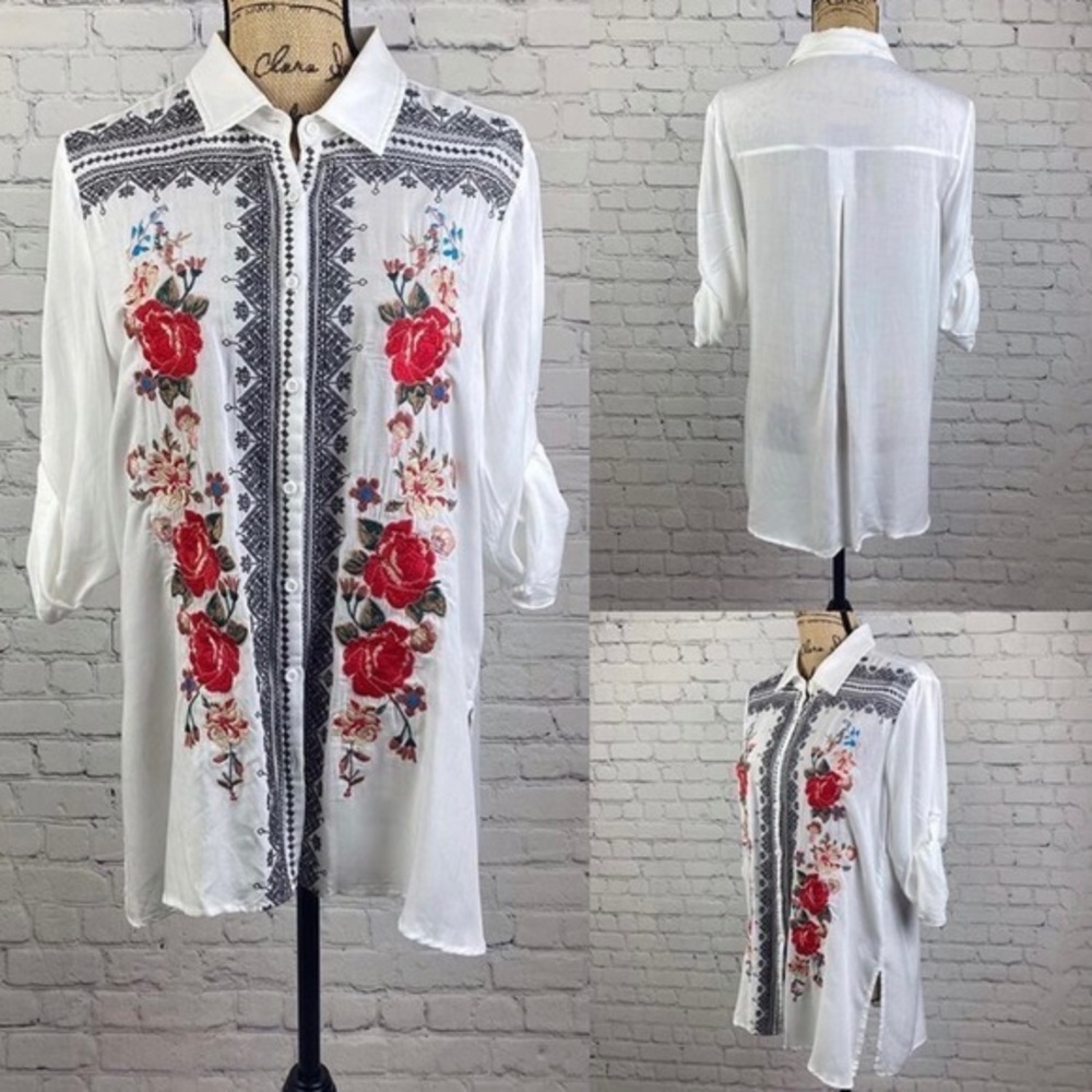 Andre Embroidered Roll Tab Sleeves Shirt